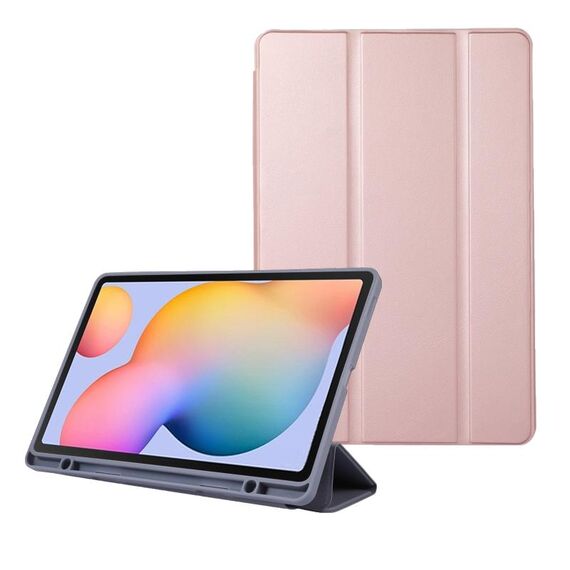 Per Samsung Galaxy Tab S6 Lite Custodia in pelle pieghevole a 3 pieghe in tinta unita (oro rosa)