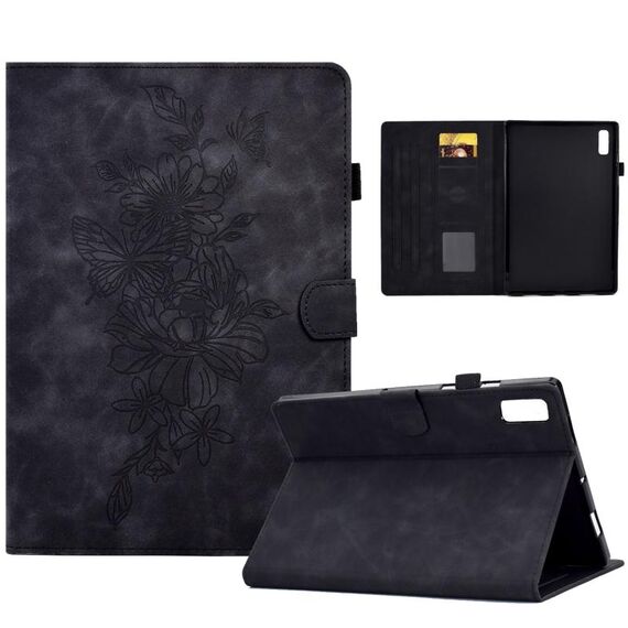 Per Lenovo Tab P11 Gen 2 Custodia per tablet in pelle goffrata farfalla peonia (nero)