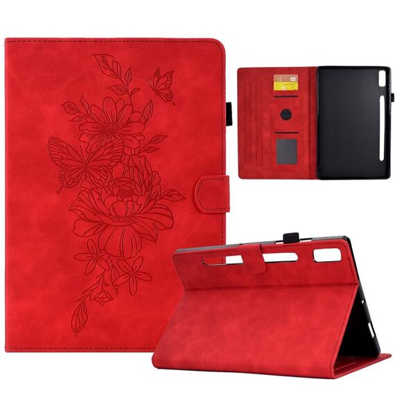 Per Lenovo Tab P11 Pro Gen 2 Custodia per tablet in pelle goffrata farfalla peonia (rosso)