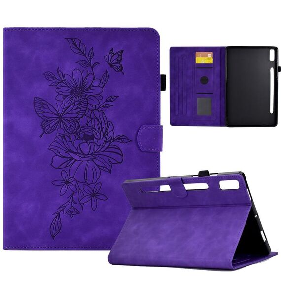 Per Lenovo Tab P11 Pro Gen 2 Custodia per tablet in pelle goffrata farfalla peonia (viola)