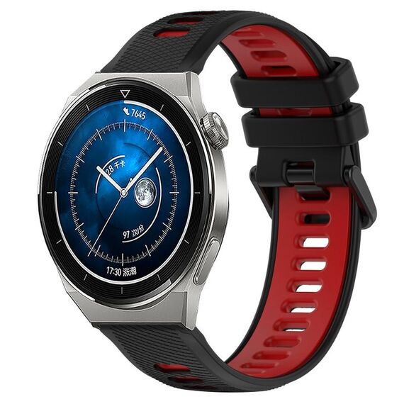 Per Huawei Watch GT3 Pro 46mm 22mm Cinturino sportivo in silicone bicolore (nero + rosso)