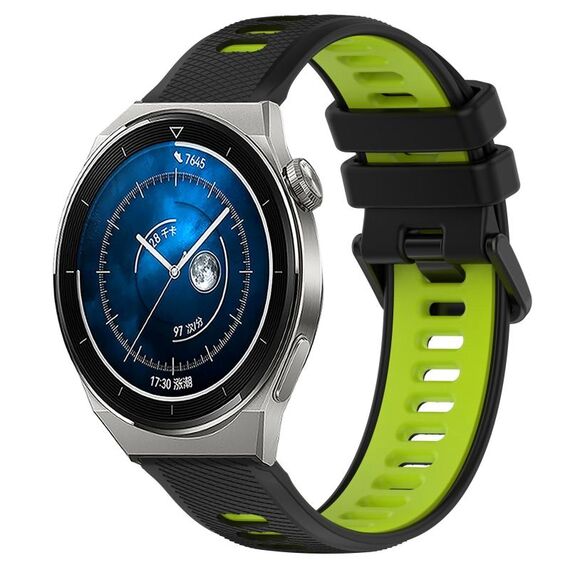 Per Huawei Watch GT3 Pro 46mm 22mm Cinturino sportivo in silicone bicolore (nero + verde)