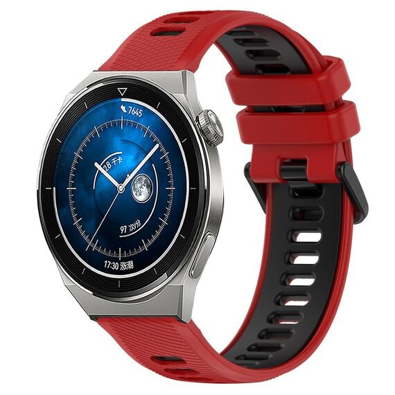 Per Huawei Watch GT3 Pro 46mm 22mm Cinturino sportivo in silicone bicolore (rosso + nero)
