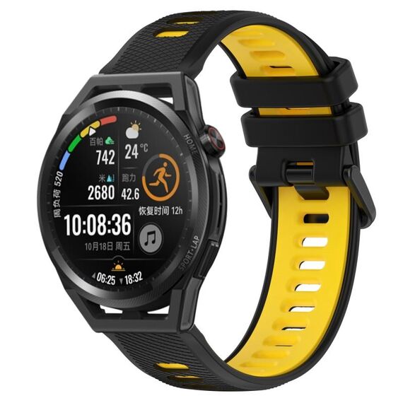 Per Huawei Watch GT Runner 22mm Cinturino sportivo in silicone bicolore (nero + giallo)