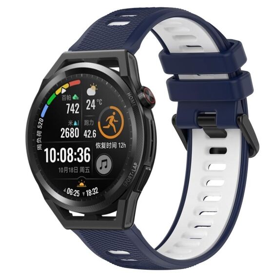 Per Huawei Watch GT Runner 22mm Cinturino sportivo in silicone bicolore (blu notte + bianco)