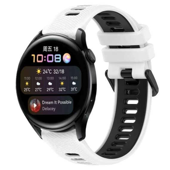 Per Huawei Watch 3 22mm Cinturino sportivo in silicone bicolore (bianco + nero)