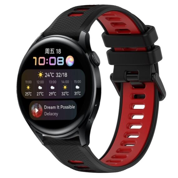 Per Huawei Watch 3 22mm Cinturino sportivo in silicone bicolore (nero + rosso)