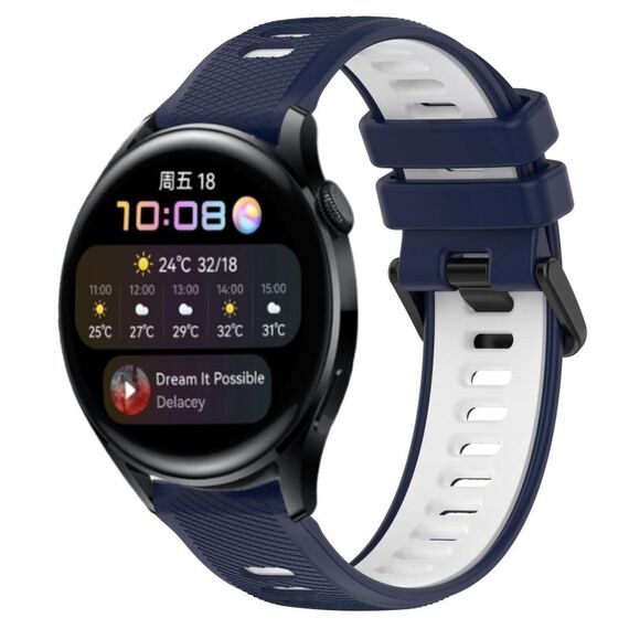 Per Huawei Watch 3 22mm Cinturino sportivo in silicone bicolore (blu notte + bianco)