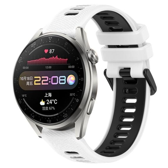 Per Huawei Watch 3 Pro 22mm Cinturino sportivo in silicone bicolore (bianco + nero)