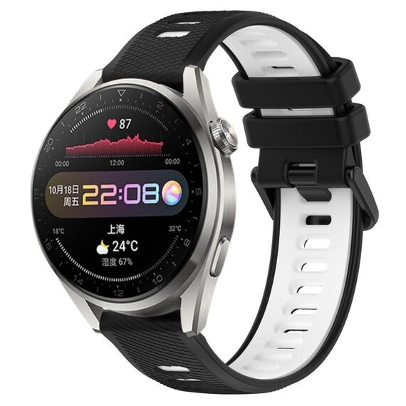 Per Huawei Watch 3 Pro 22mm Cinturino sportivo in silicone bicolore (nero + bianco)