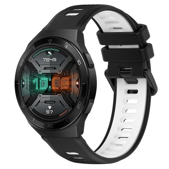 Per Huawei Watch GT 2E 22mm Cinturino sportivo in silicone bicolore (nero + bianco)