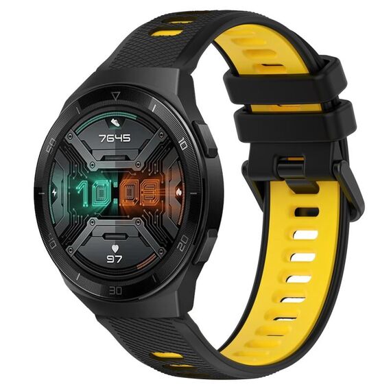 Per Huawei Watch GT 2E 22mm Cinturino sportivo in silicone bicolore (nero + giallo)