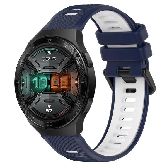 Per Huawei Watch GT 2E 22mm Cinturino sportivo in silicone bicolore (blu notte + bianco)
