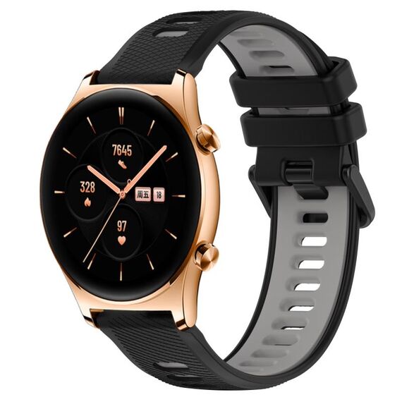 For Honor Watch GS 3 22mm Cinturino sportivo in silicone bicolore (nero + grigio)