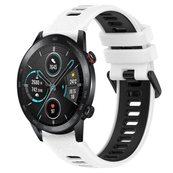 Per Honor Magic Watch 2 46mm 22mm Cinturino sportivo in silicone bicolore (bianco + nero)