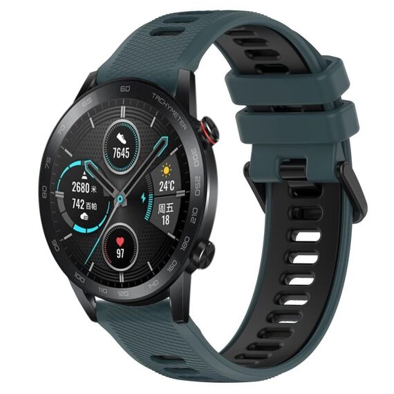 Per Honor Magic Watch 2 46mm 22mm Cinturino sportivo in silicone bicolore (verde oliva + nero)