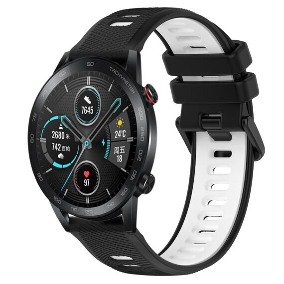 Per Honor Magic Watch 2 46mm 22mm Cinturino sportivo in silicone bicolore (nero + bianco)