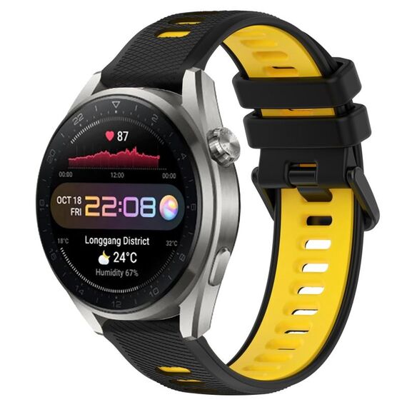 Per Huawei Watch 3 Pro Nuovo cinturino sportivo in silicone bicolore da 22 mm (nero + giallo)