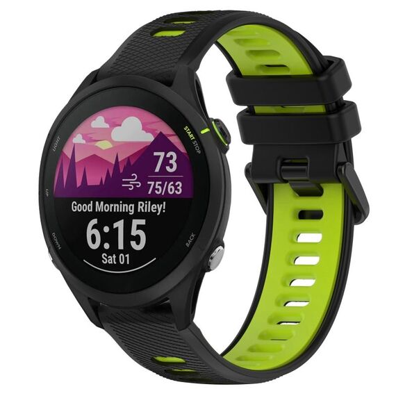 Per Garmin Forerunner 255 22mm Cinturino sportivo in silicone bicolore (nero + verde)
