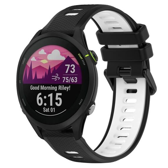 Per Garmin Forerunner 255 Music 22mm Cinturino sportivo in silicone bicolore (nero + bianco)