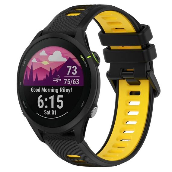 Per Garmin Forerunner 255 Music 22mm Cinturino sportivo in silicone bicolore (nero + giallo)