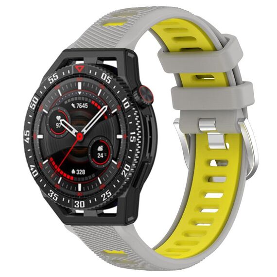 Per Huawei Watch GT3 SE 22mm Cinturino sportivo in silicone con fibbia in acciaio bicolore (grigio + giallo)