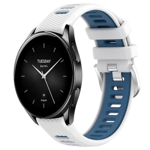 Per Xiaomi Watch S2 42mm 22mm Cinturino sportivo in silicone con fibbia in acciaio bicolore (bianco + blu)