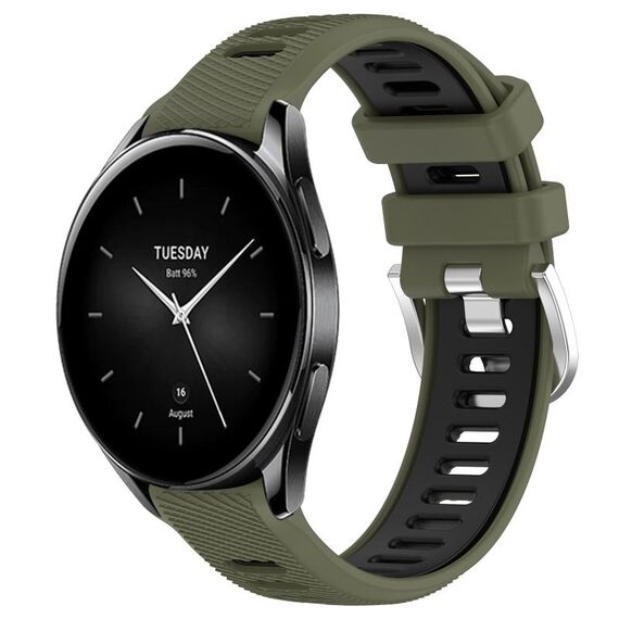 Per Xiaomi Watch S2 42mm 22mm Cinturino sportivo in silicone con fibbia in acciaio bicolore (verde militare + nero)