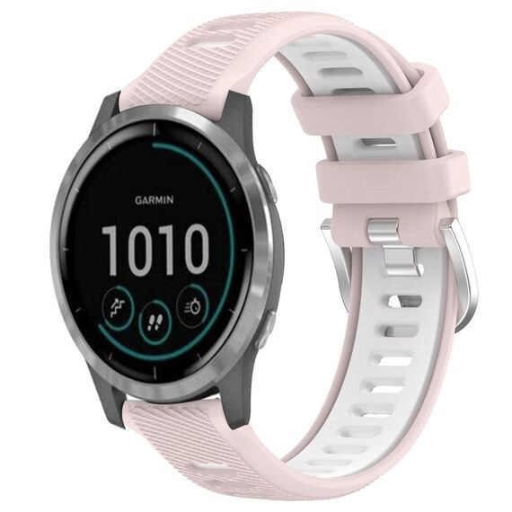 Per Garmin Vivoactive4 22mm Cinturino sportivo in silicone con fibbia in acciaio bicolore (rosa + bianco)
