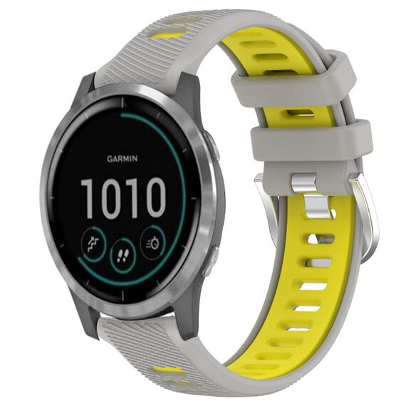Per Garmin Vivoactive4 22mm Cinturino sportivo in silicone con fibbia in acciaio bicolore (grigio + giallo)