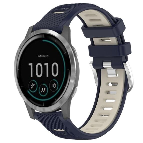 Per Garmin Vivoactive4 22mm Cinturino sportivo in silicone con fibbia in acciaio bicolore (blu notte + luce stellare)