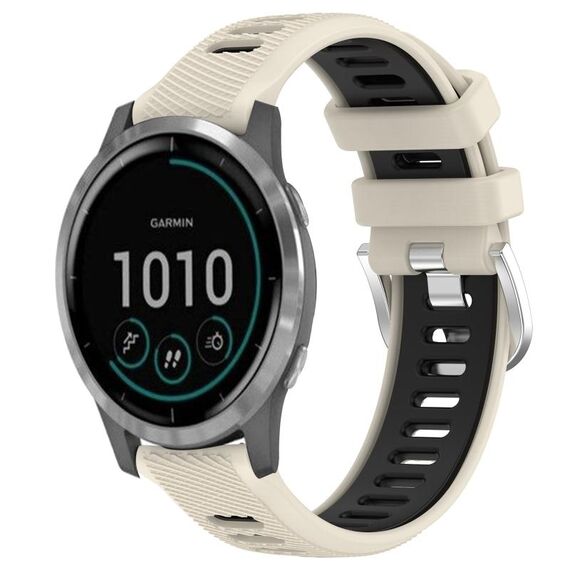 Per Garmin Vivoactive4 22mm Cinturino sportivo in silicone con fibbia in acciaio bicolore (Starlight + nero)