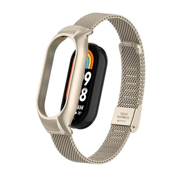 Per Xiaomi Mi Band 8 Custodia in metallo integrata + cinturino con fibbia in maglia d'acciaio (colore Starlight)
