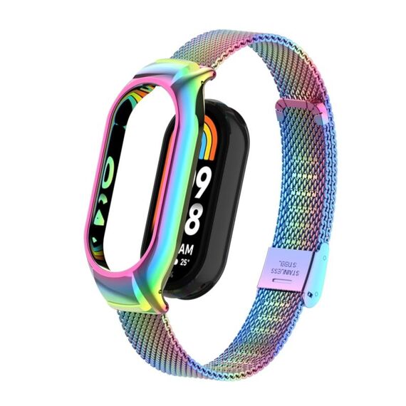 Custodia in metallo integrata per Xiaomi Mi Band 8 + cinturino con fibbia in maglia d'acciaio (colorato)