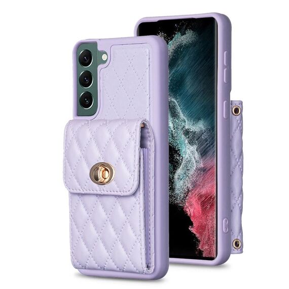 Per Samsung Galaxy S22+ 5G Portafoglio con fibbia in metallo verticale Custodia in pelle romboidale (viola)