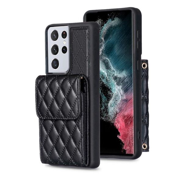 Per Samsung Galaxy S21 Ultra 5G Portafoglio verticale Custodia in pelle rombica (nero)