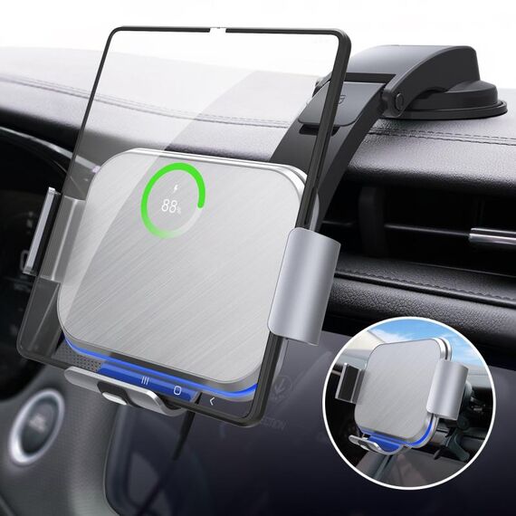 Per Samsung Galaxy Z Fold4 / 3/2 S8 Caricatore wireless per telefono per auto a doppia bobina (grigio ferro)