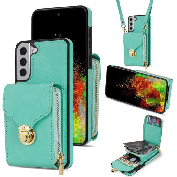 Per Samsung Galaxy S22+ 5G Custodia a portafoglio per scheda hardware con cerniera (verde menta)