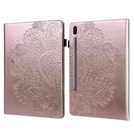 Per Samsung Galaxy Tab S6 T860 Custodia per tablet in pelle con motivo pavone in rilievo (oro rosa)