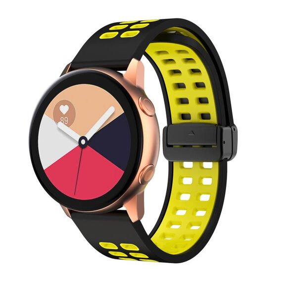 Cinturino per orologio in silicone bicolore con fibbia nera pieghevole a doppia fila da 20 mm (nero giallo)