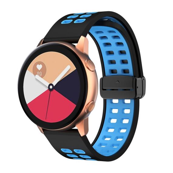 Cinturino per orologio in silicone bicolore con fibbia nera pieghevole a doppia fila da 20 mm (nero cielo blu)