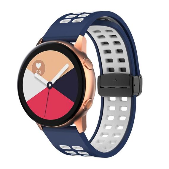 Cinturino per orologio in silicone bicolore con fibbia nera pieghevole a doppia fila da 20 mm (blu notte bianco)