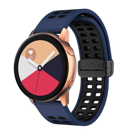 Cinturino per orologio in silicone bicolore con fibbia nera pieghevole a doppia fila da 20 mm (blu notte nero)