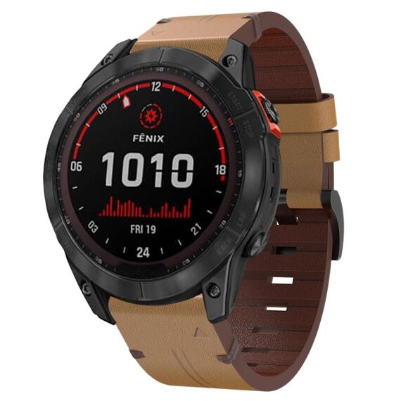 Per Garmin Fenix 7X Solar 26mm cinturino in pelle con fibbia in acciaio (marrone chiaro)