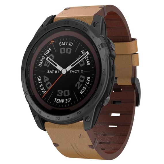 Per Garmin Tactix 7 Pro 26mm cinturino in pelle con fibbia in acciaio (marrone chiaro)
