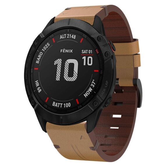 Cinturino per orologio Garmin Fenix 6X Sapphire 26mm in pelle con fibbia in acciaio (marrone chiaro)