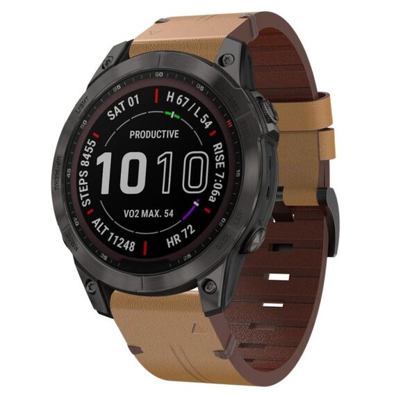 Per Garmin Fenix 7 Sapphire Solar 22mm cinturino in pelle con fibbia in acciaio (marrone chiaro)