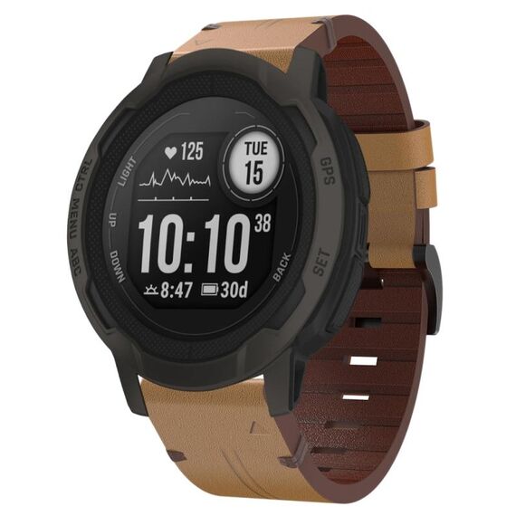 Per Garmin Instinct 2 22mm cinturino in pelle con fibbia in acciaio (marrone chiaro)
