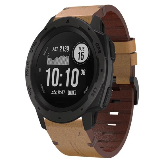 Per Garmin Instinct 22mm cinturino in pelle con fibbia in acciaio (marrone chiaro)