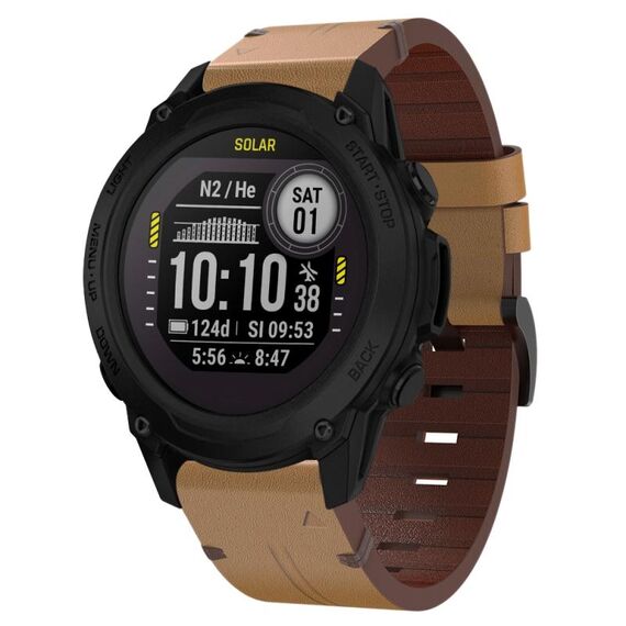 Per cinturino orologio Garmin Descent G1 22mm in pelle con fibbia in acciaio (marrone chiaro)